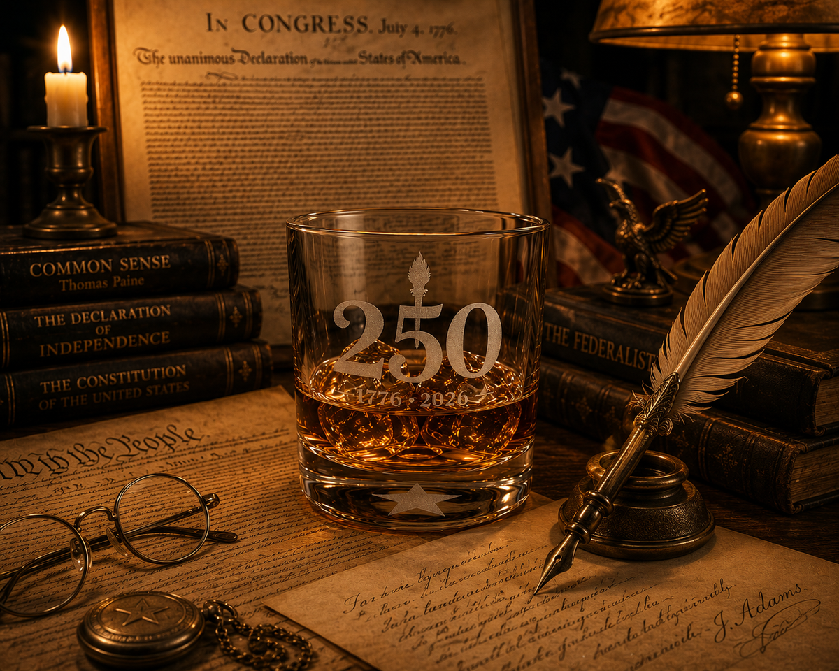 1776–2026 Etched Whiskey Glass | 250 Years of American Independence Rocks Glass