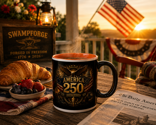 America 250 Patriotic Coffee Mug | 1776–2026 Anniversary Mug | SwampForge Studios Heritage Collection