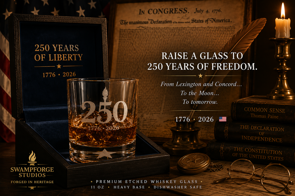 1776–2026 Etched Whiskey Glass | 250 Years of American Independence Rocks Glass