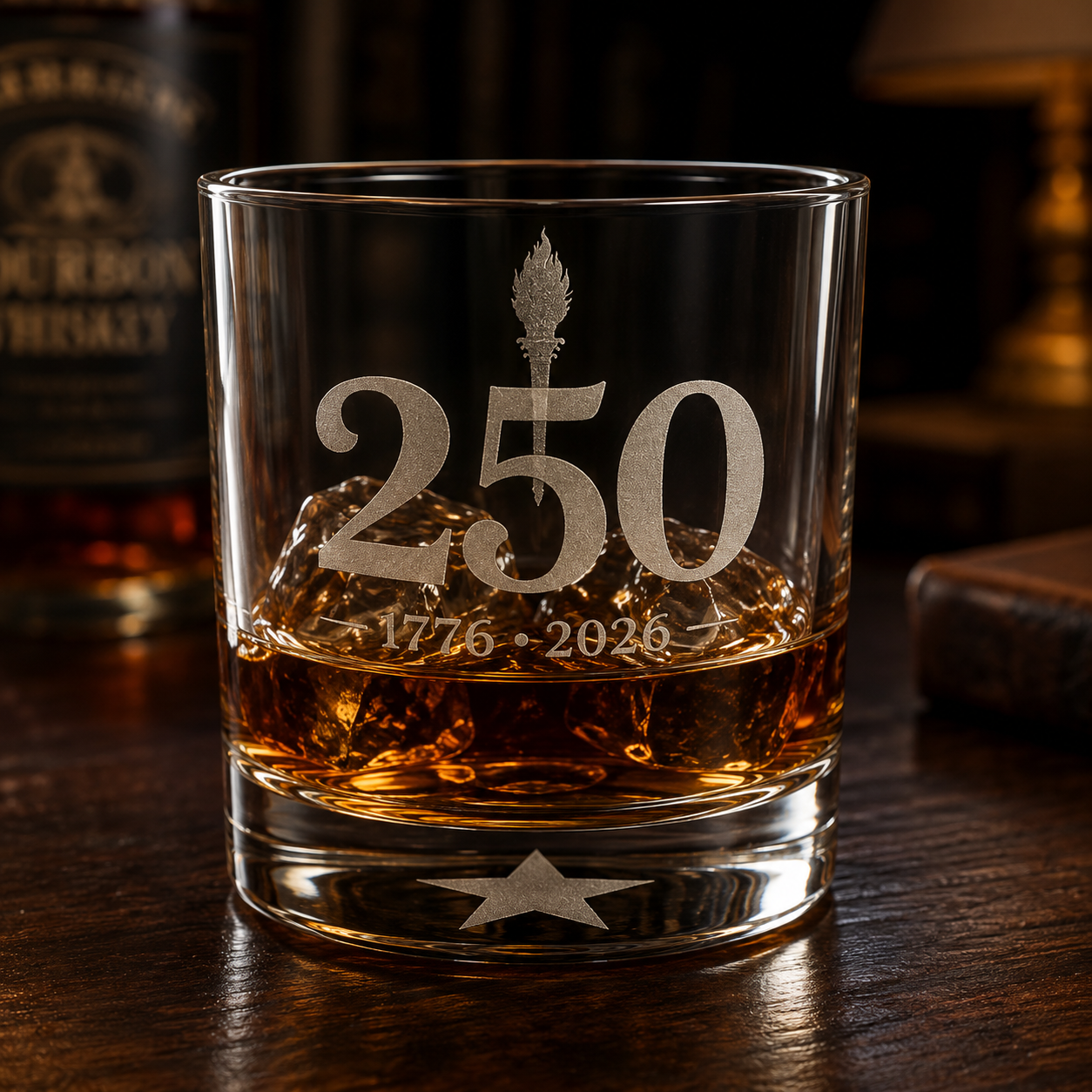 1776–2026 Etched Whiskey Glass | 250 Years of American Independence Rocks Glass