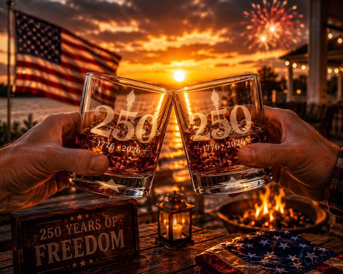 1776–2026 Etched Whiskey Glass | 250 Years of American Independence Rocks Glass