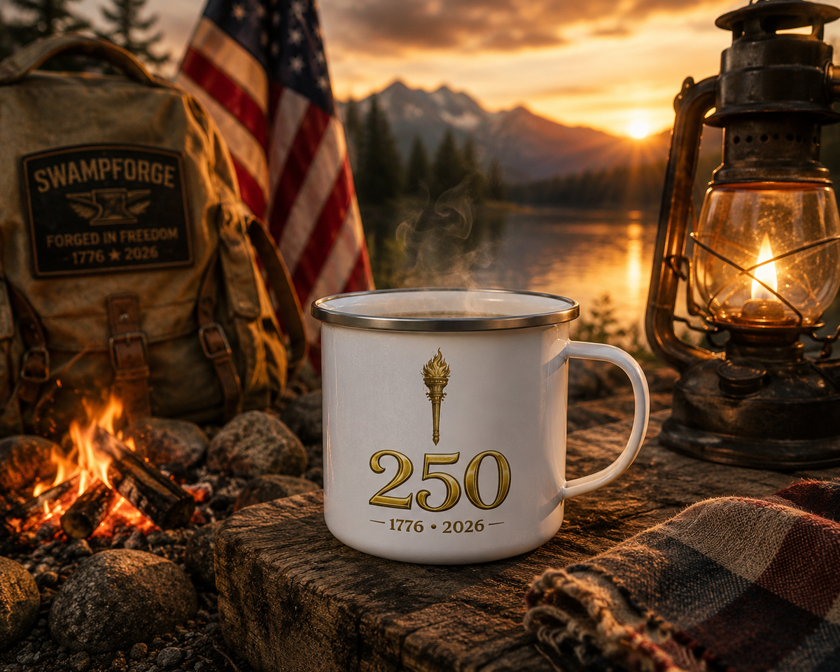 1776–2026 Heritage Camp Mug | 250 Years of American Independence | Patriotic Enamel Coffee Mug