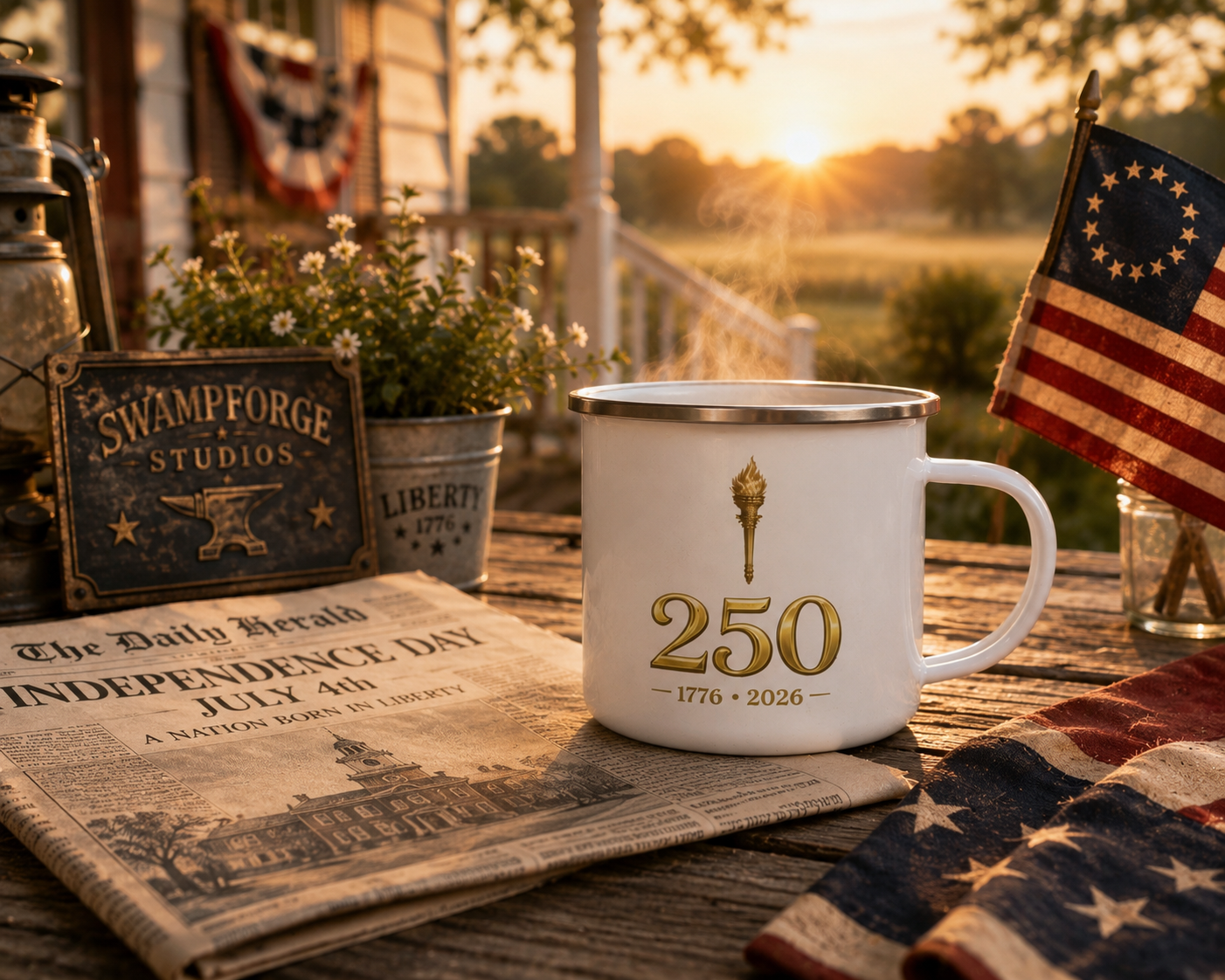 1776–2026 Heritage Camp Mug | 250 Years of American Independence | Patriotic Enamel Coffee Mug