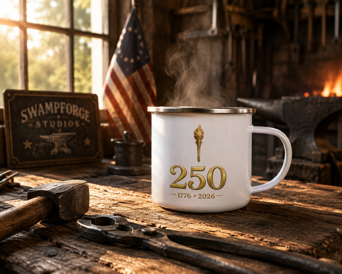 1776–2026 Heritage Camp Mug | 250 Years of American Independence | Patriotic Enamel Coffee Mug