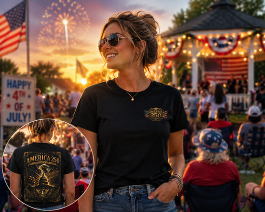 America 250 Women's Patriotic T-Shirt | Vintage Americana Eagle & Capitol Graphic Tee | 1776–2026 Anniversary Shirt