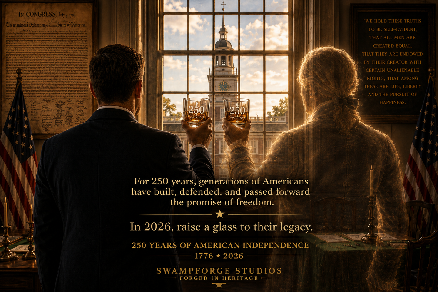 1776–2026 Etched Whiskey Glass | 250 Years of American Independence Rocks Glass