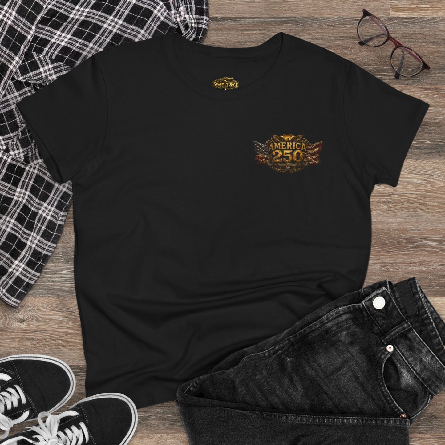 America 250 Women's Patriotic T-Shirt | Vintage Americana Eagle & Capitol Graphic Tee | 1776–2026 Anniversary Shirt