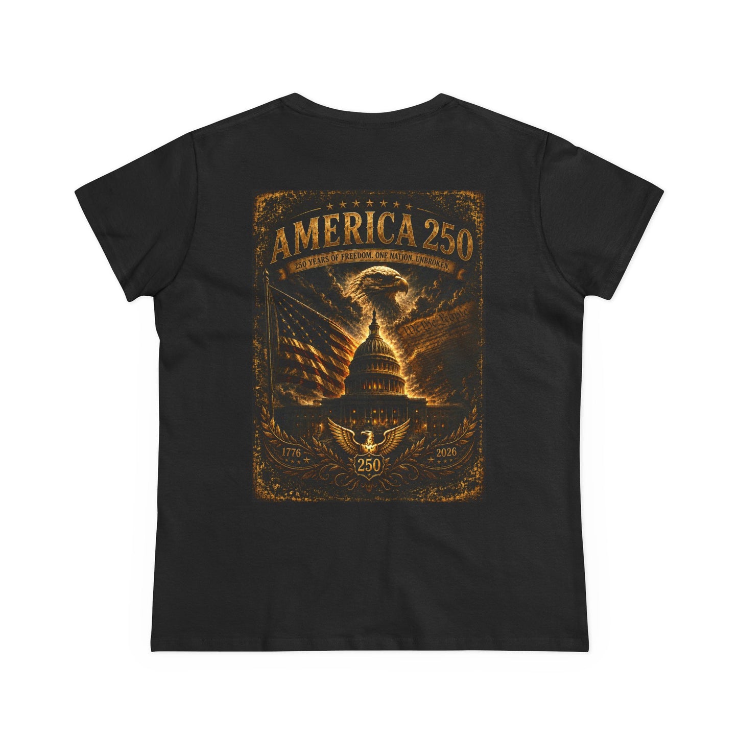 America 250 Women's Patriotic T-Shirt | Vintage Americana Eagle & Capitol Graphic Tee | 1776–2026 Anniversary Shirt